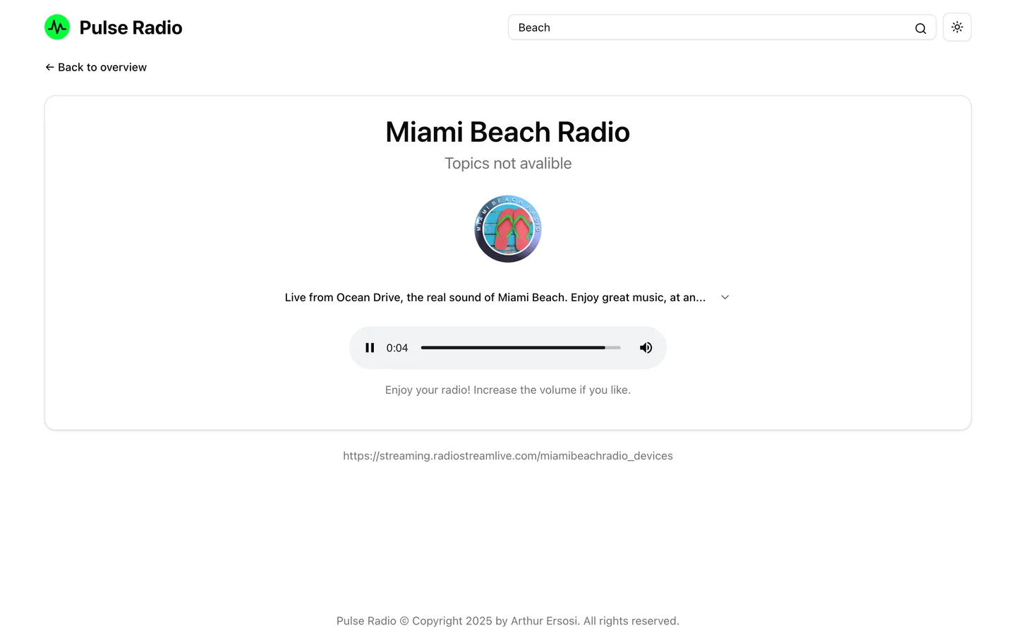 Pulse Radio Einstellungen